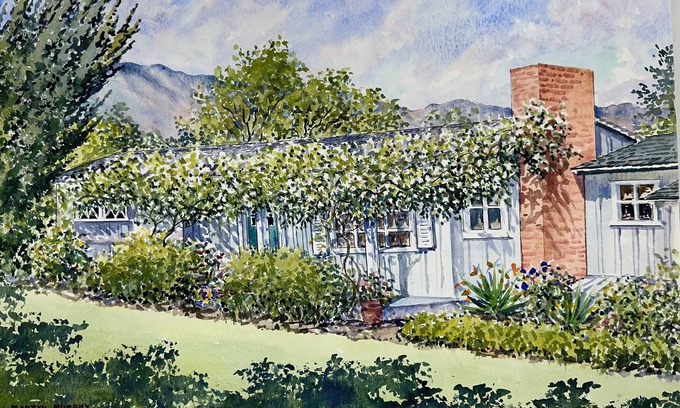 Golden Quadrangle House | Montecito bungalow near beach, hiking, coffee, dining. Stunning mountain view.