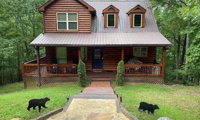 Unaka Cabin | Mountain views located on private lake all wood 3 story cabin.