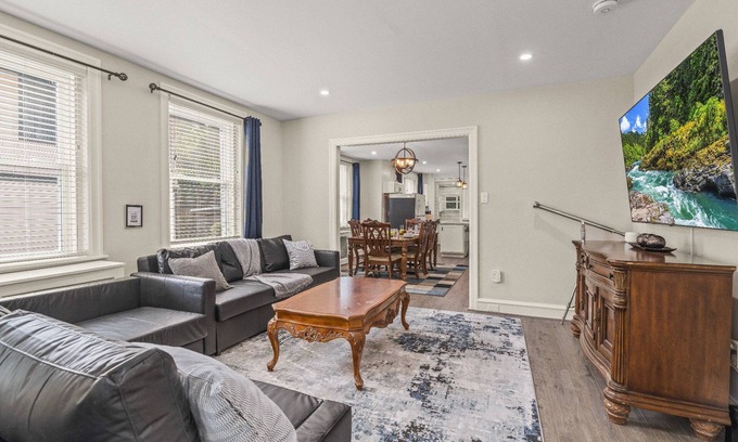 Merion Station Apartment | Narberth 3BR: King Bed, Garage, EV Charger, Gym, Yard, AC, Laundry, Walk to Rail