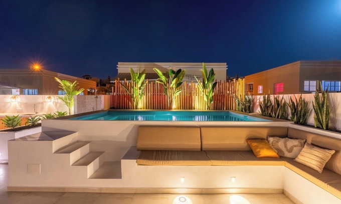 Palm-Mar Villa | NEW Designer Villa Heated Pool & Sunset Rooftop AC