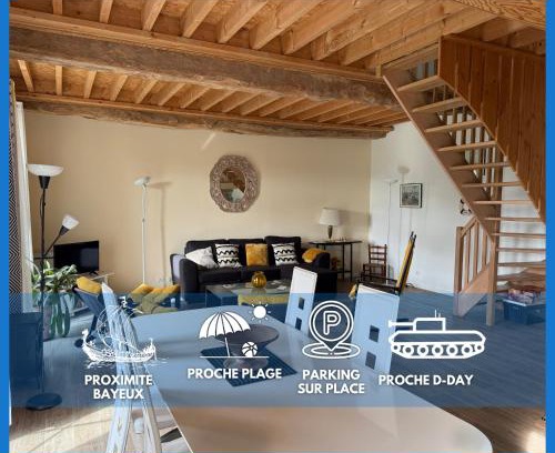 Commes Apartment | Nid de pie Grand duplex lumineux cadre verdoyant calme à 5 mn de la mer près Port en Bessin, Bayeux, Omaha Beach,
