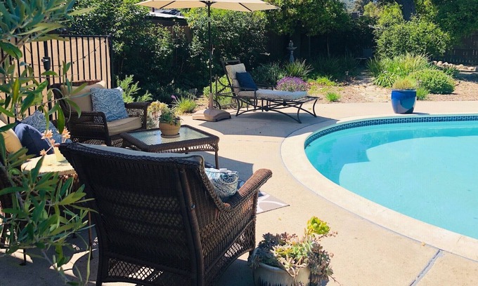 Oak View House | No Cleaning fee, Beautiful Ojai Getaway Outdoor balcony sleeping, Spa & Fire pit