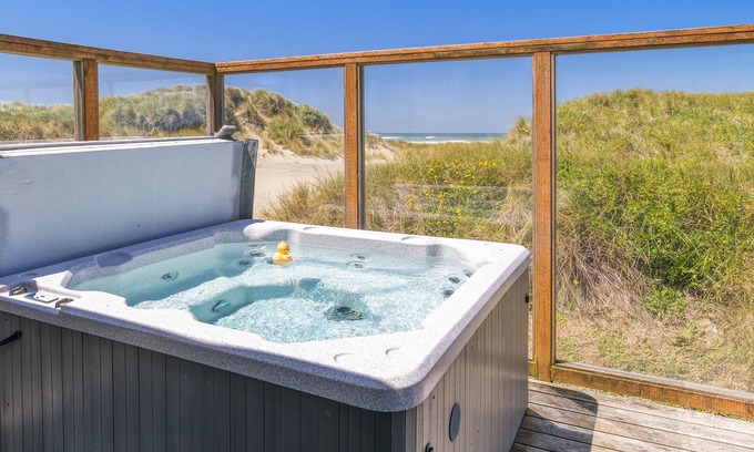 Bayshore House | Ocean Front! Step Straight Out The Door Onto The Sand! Hot Tub! Dog Friendly!
