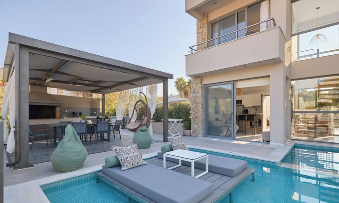 Pefkochori Villa | Ocean Private Villas - Villa Ithaca - private heated pool/jacuzzi/barbecue