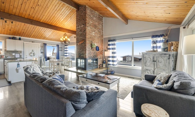 Roads End House | Ocean view home with private hot tub & game room - steps from the beach, dogs OK