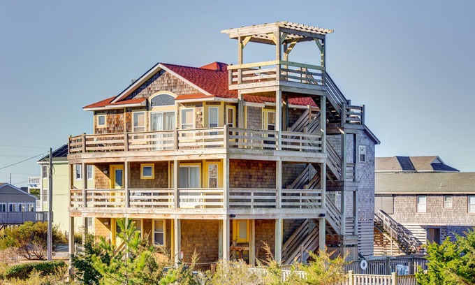 Waves House | Ocean-view home with private pool, hot tub, two wraparound decks, & central AC