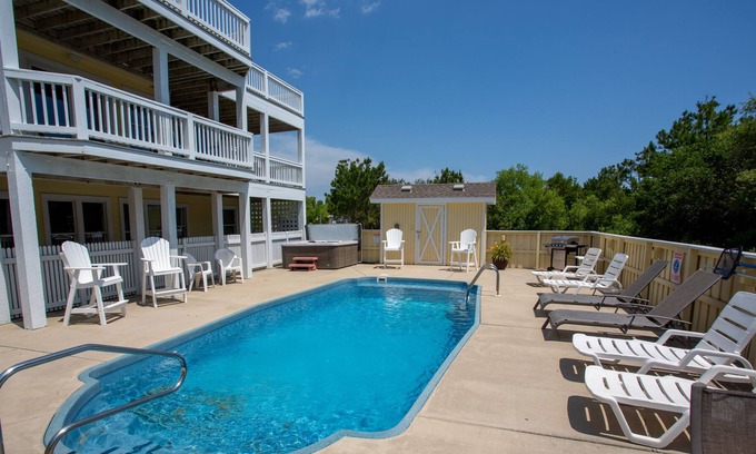 Corolla Village House | Oceanside in Corolla with private pool, hot tub & rec room with pool table