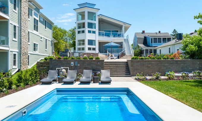 South Haven House | Panoramic Lake Michigan View w/Pool/Firepit/Outdoor Kitchen/Private Beach Access