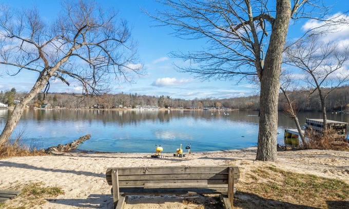 Peach Lake House | Pet Friendly Lake Cottage w/Fireplace & Fire Pit W/D
