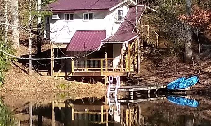 Brevard Cabin | Pet friendly Little House, Fire pit, paddle boat, 2 hammocks, porch swing, grill