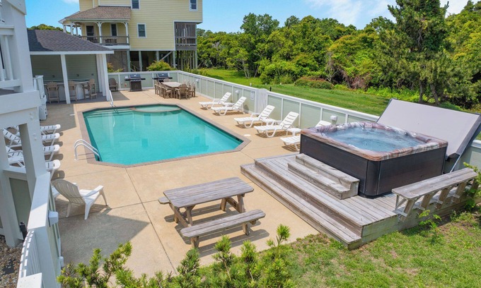Hatteras House | Premier SemiOceanfront Dog Friendly w Pool, Hot Tub, Elevator,Theater & Game Rms