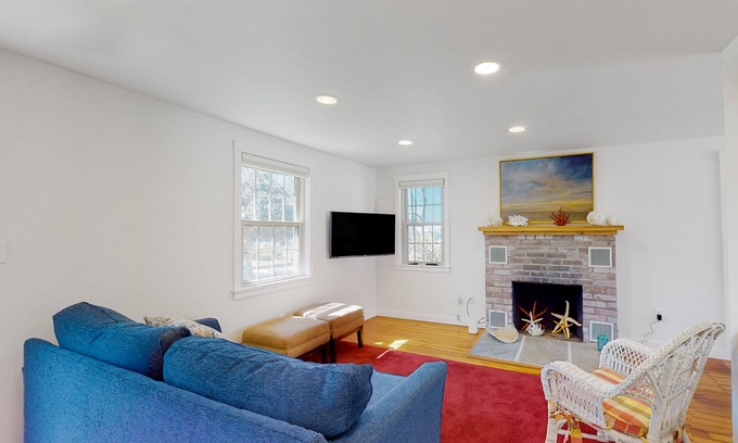 Cataumet House | Renovated cottage steps from private beach with backyard, grill, bay views, AC