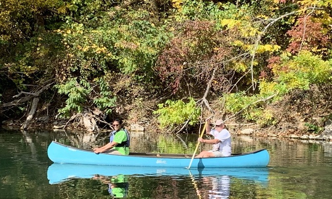 Ozark House | Riverside Inn on the Finley with a hot tub & more!