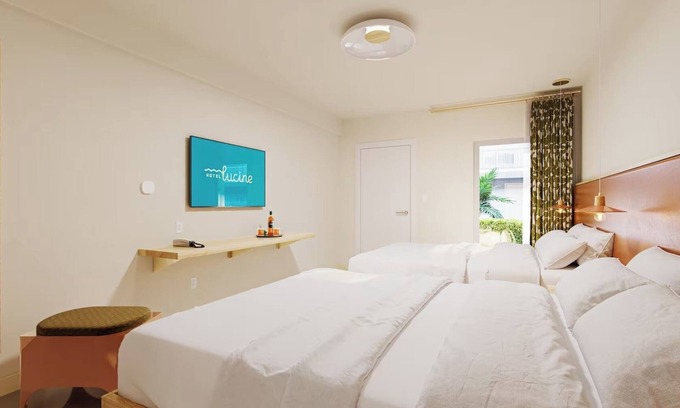 San Jacinto Hotel | Room for 4: 2 Queens, Pool Patio & Roof Bar with Ocean Views