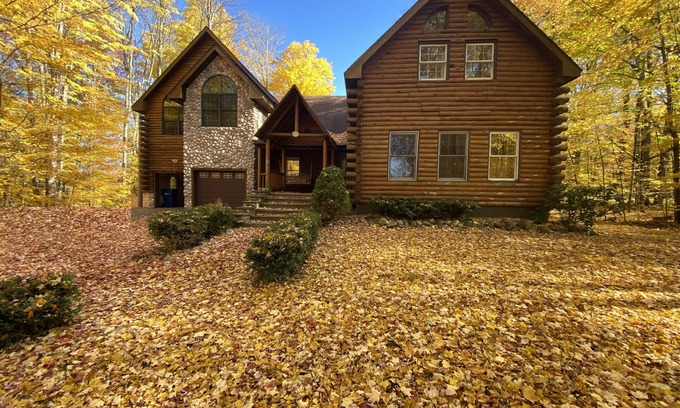 Lake Leelanau House | Rustic Log Cabin Retreat across from Lake Leelanau
