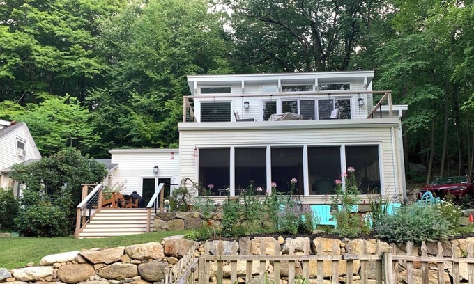 Cold Spring House | Serene wooded 15 acre property with pool and two separate guest houses in summer