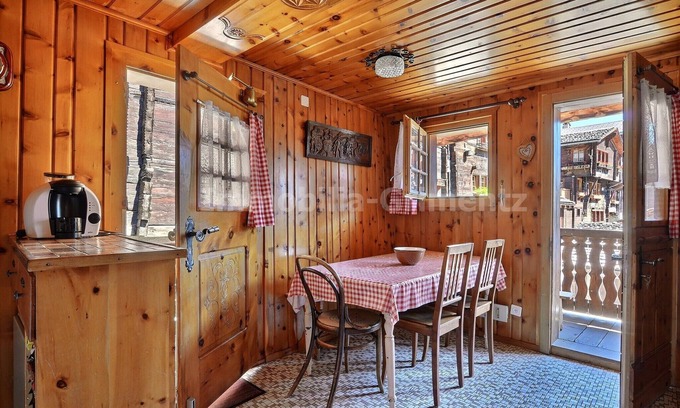 Grimentz Apartment | Simple comfort flat for 4 people, kitchen with dining area, small living room with 2 beds, 1 bunk be