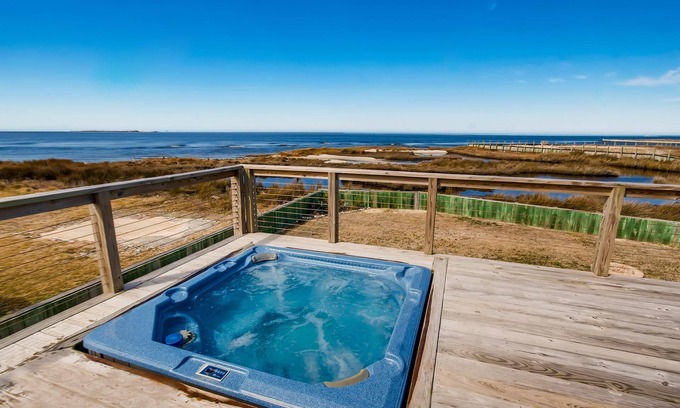 Avon House | Soundfront Dog Friendly Hatteras Home w/Hot Tub, Fenced Yard, and Water Views