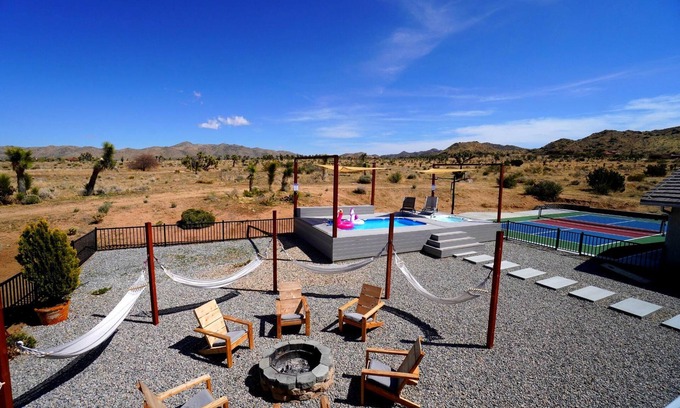 Yucca Valley House | Spacious House w/Panoramic View, Pickleball, Game Room, Hot Tub & Pool
