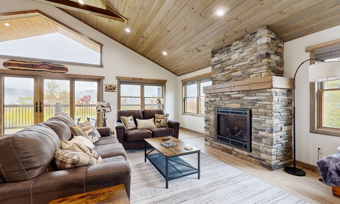 Sunday River Area House | Spacious mountain retreat with fire pit, hot tub, sauna, and foosball