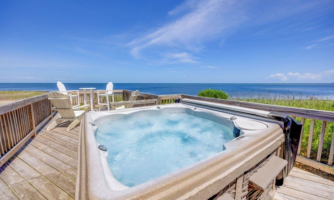 Frisco House | SUMMER SAVINGS - Soundfront w/Hot Tub, Private Sound Boardwalk, Bikes, & Kayaks