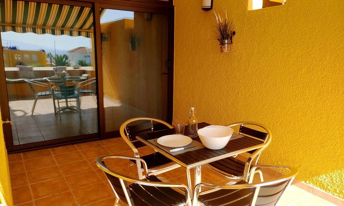 Santiago del Teide Apartment | Terrace, sea view, WiFi, A/C, swimming pool, 50 mts. from the beach
