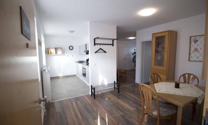 Alsfeld Apartment | The apartment offers a total of approx. 48 square meters of living space. A living room with laminate flooring, a complete kitchenette with refrigerator, a completely new chic bathroom. In the bedroom there is a bed (140x200m) with two bedside tables. Ver