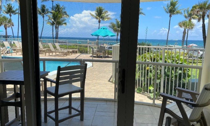 Deerfield Beach Condo | THE ONE! NEWLY RENOVATED GROUNDFLOOR BEACH/OCEAN FRONT CONDO with private deck!