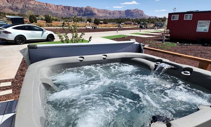 Apple Valley Cabin | Tiny Home Paradise: Private Deck & Hot Tub Getaway in Utah's Scenic Beauty