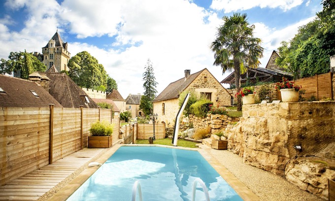 Montfort House | Typical stone house. Heated swimming pool, garden , stunning view