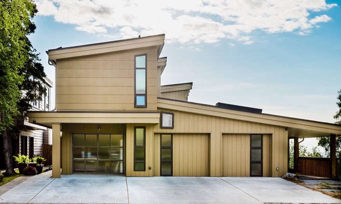 Downtown Anchorage House | Uniquely designed downtown getaway with ocean view, hot tub, patio, & WiFi