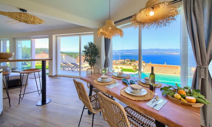 Vrbnik Villa | Villa Bella Vista with an infinity heated pool, sauna & Seaview