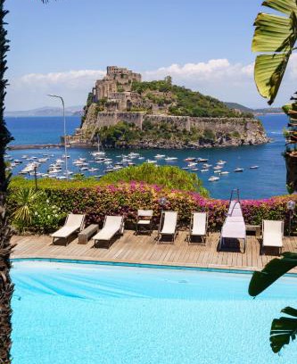 Ischia Porto Villa | Villa Massimo Cartaromana with wide pool and view on the Castle