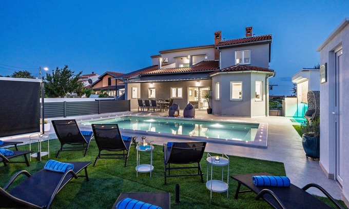 Loborika Villa | Villa Spa Otium for 8 people with 32 m2 heated pool, outdoor cinema, kids playground & spa area