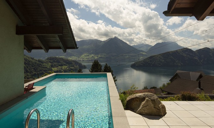 Vitznau House | Villa with Pool at Lake Lucerne, directly at romantic Rigi railway