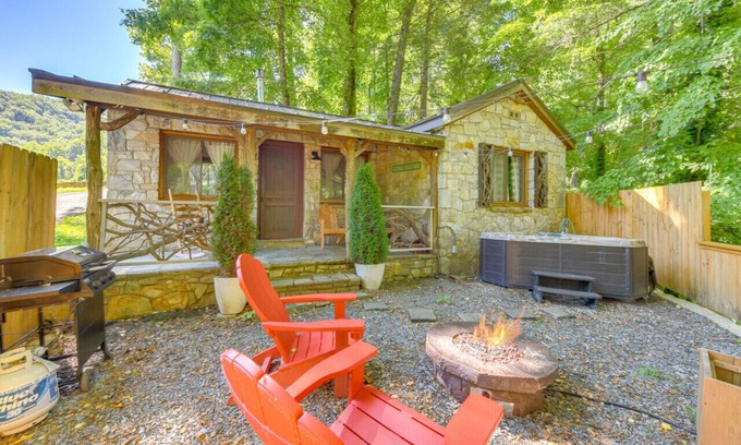 Bryson City Cabin | Village 37 Stone Cabin with Private Hot Tub