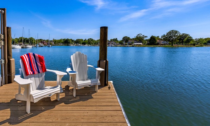 Edgewater House | Waterfront home with spacious deck, dock, washer/dryer & central AC