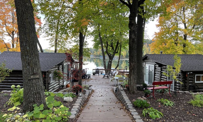 Hackensack Cabin | Woman Lake! 2 cabins, pontoon boat, big deck, outdoor kitchen, fire globe!