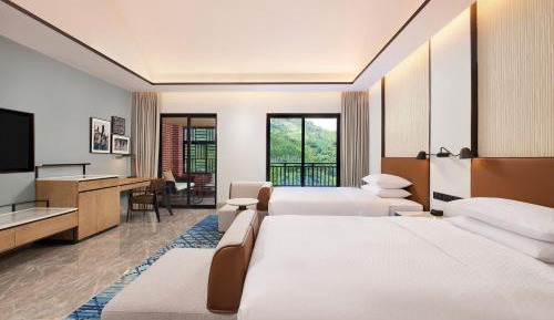 Deluxe Double Room with Two Double Beds with Balcony and Garden View