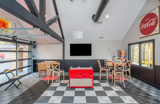 Aspen-style lakefront retreat house with hot tub, game room