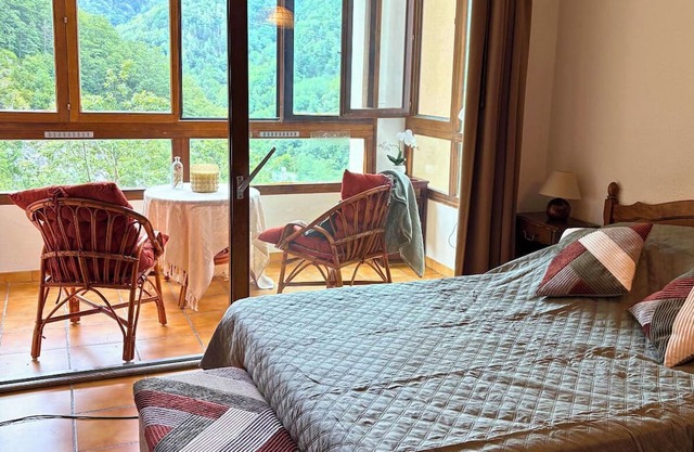 Bright studio with patio and mountain views